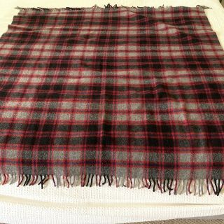 Vintage Troy Robe Blanket Red Plaid Wool Made In Usa 50x50 Stadium Throw