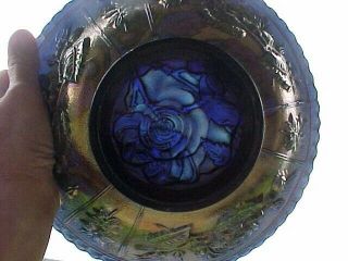 Gorgeous Vintage Imperial Luster Rose Blue Carnival Bowl 3