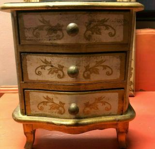 Vintage Florentine Style Tole Jewelry Box Chest Bow Front 3 Drawers Or Child Toy