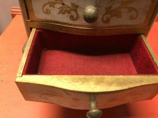 Vintage Florentine style tole jewelry box chest bow front 3 drawers or child toy 2