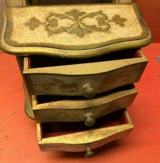 Vintage Florentine style tole jewelry box chest bow front 3 drawers or child toy 4