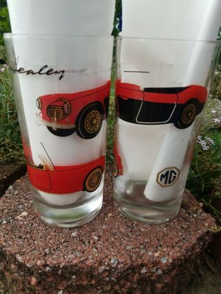 2 Austin Healey Car Drinking Glasses Vintage Mid Century Mg
