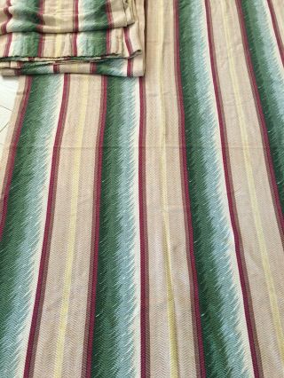 Vtg 3 Panels Barkcloth Drapes Curtains Fabric Striped Greens/tan/red/bl 40x75 Ea