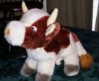 Vintage Russ Berrie Clover Cow Plush Stuffed Animal Toy Brown White 10 " Long