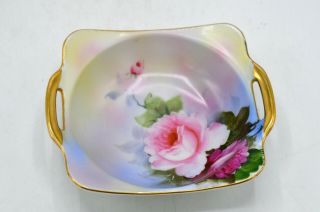 Vintage Noritake Hand Painted Rose Pattern Small Double Handled Nut Bowl/dish