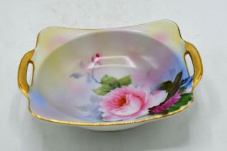 Vintage Noritake Hand Painted Rose Pattern Small Double Handled Nut Bowl/Dish 2