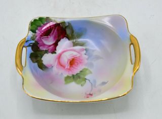 Vintage Noritake Hand Painted Rose Pattern Small Double Handled Nut Bowl/Dish 3