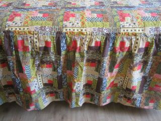 Vintage 1970s Mod Brown Plaid Patchwork Quilt Full Bedspread Blanket Brown Tan