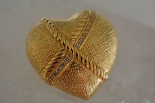 Vintage Christian Dior Pin Gold Tone Puffy Heart Pave Rhinestone Rare