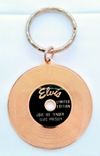 Elvis Presley Love Me Tender Gold Record Keychain Collectible Vintage Key Ring