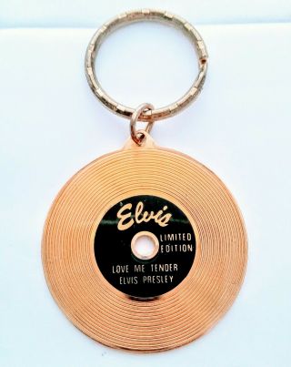 Elvis Presley Love Me Tender Gold Record Keychain Collectible Vintage Key Ring 3