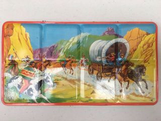 Vtg Page Of London Water Color Paint Tin Litho Western Cowboys & Indians Englan
