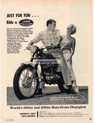1967 Jawa Trials Model Motorcycle Vtg Print Ad