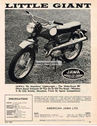 1968 Jawa Moto Cross 90 Motorcycle Little Giant Vtg Print Ad