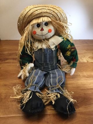 Vintage Collectible Scarecrow Doll Figurine With Straw Hat 22 " Tall