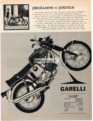 1967 Garelli Kl - 150 Gladiator Motorcycle With Specs Vtg Print Ad
