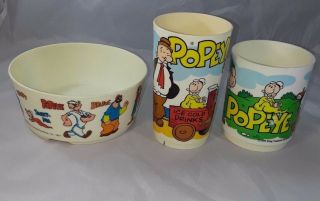 Vintage Popeye Plastic Cup Glass And Bowl Made In U.  S.  A.  King Syndicate