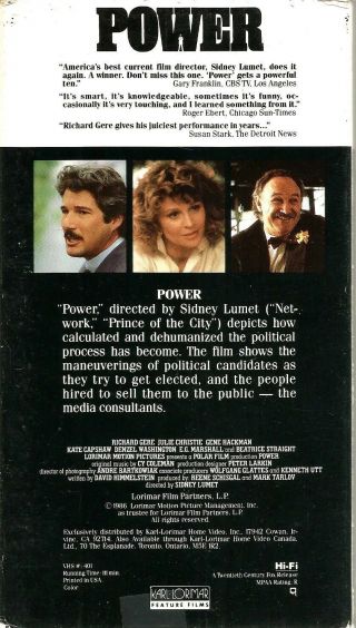 Power VHS 1986 Richard Gere Julie Christie Gene Hackman Denzel Washington VTG 2