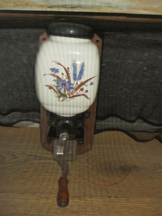 Vintage French Wall Hanging Porcelain Coffee Grinder/mill Full Floral