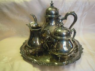 Vintage International Silver Tea Set Creamer Sugar Pot King George,  Tray Rogers