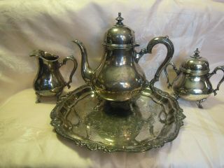 Vintage International Silver Tea Set Creamer Sugar Pot King George,  Tray Rogers 2