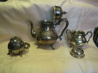 Vintage International Silver Tea Set Creamer Sugar Pot King George,  Tray Rogers 4