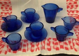 Vintage Rare Hazel Atlas Cobalt Blue Modertone Child’s Tea Set Salesman Sample
