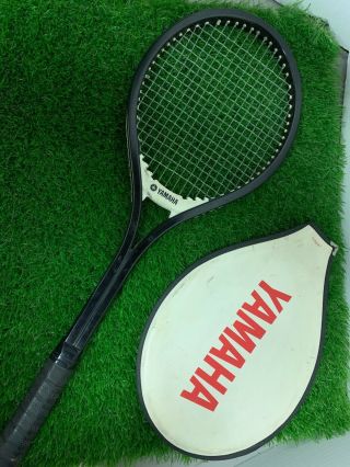 Vtg (ca.  1970) Yamaha Yfg30 Fiberglass Tennis Racquet,  Cover 4 1/2 " Made In Japan