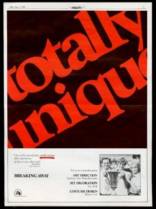 1979 Breaking Away Movie Big Vintage Trade Print Ad
