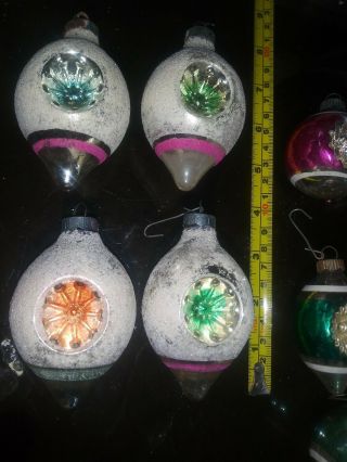 4 Rare Vintage Mica Teardrop Christmas Ornaments Double Indent 4 " Bulbs Frosted