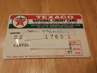 Vintage Texaco National Gas Oil Credit Card Service Station Year 67 Charge Card
