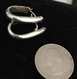 Vintage Oblong 925 Sterling Silver Hoop Hoops Earrings Simple 2
