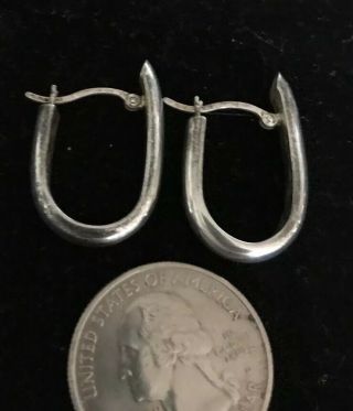 Vintage Oblong 925 Sterling Silver Hoop Hoops Earrings Simple 3