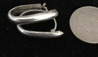 Vintage Oblong 925 Sterling Silver Hoop Hoops Earrings Simple 5