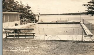 Swimming Pool Moxie Cove Round Pond Maine Rppc Vintage Photo Damariscotta 1942