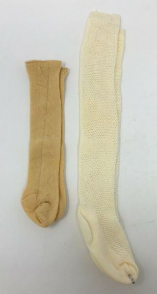 Vintage Antique Two Pair Cream & Ivory Color Doll Long Textured Stockings Socks