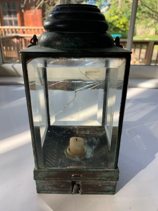 Vintage 1800’s Brass Lantern Glass Wood Handle