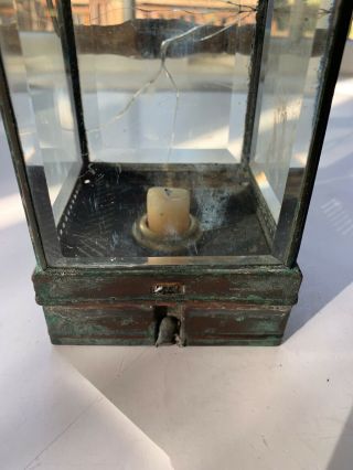 Vintage 1800’s Brass Lantern Glass Wood Handle 2