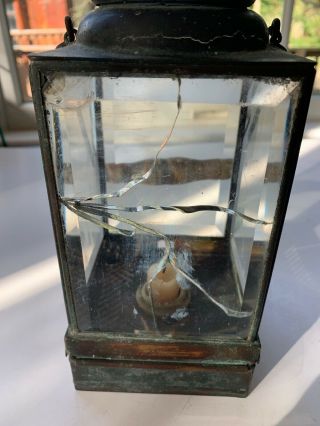 Vintage 1800’s Brass Lantern Glass Wood Handle 5