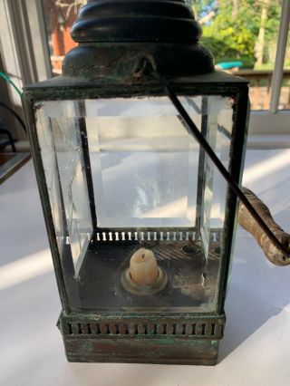 Vintage 1800’s Brass Lantern Glass Wood Handle 6