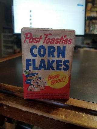 Vintage Empty Miniature Post Toasties Corn Flakes Cereal Box Indian Boy Theme