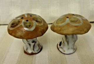 Vintage Pottery Mushroom Shaped Salt And Pepper Shakers Made In Japan