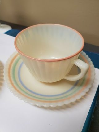 Vintage Macbeth Evans Petalware Cremex Cup & Saucer Pastel Stripe Glass