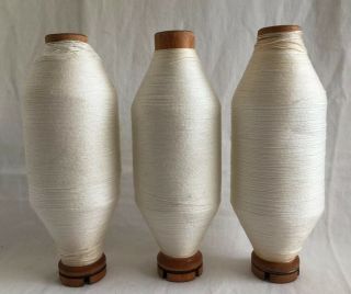 3 Vintage Wooden Spindles Spools Textile Weaving Industrial 9.  5“ Long