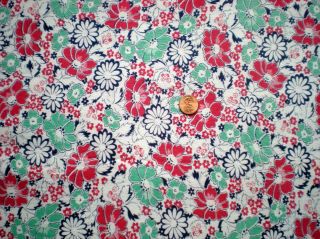 Floral Full Vtg Feedsack Quilt Sewing Doll Clohtes Craft Fabric Red Green Navy