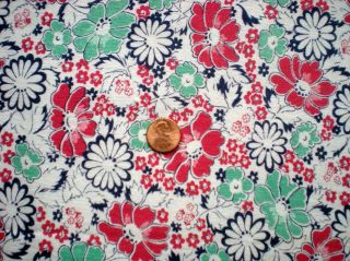 FLORAL Full Vtg FEEDSACK Quilt Sewing Doll Clohtes Craft Fabric Red Green Navy 2