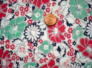 FLORAL Full Vtg FEEDSACK Quilt Sewing Doll Clohtes Craft Fabric Red Green Navy 3