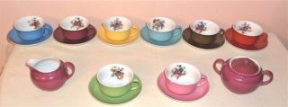 8 Pretty Vtg Teacups Saucers Sugar Bowl Creamer Flowers Victoria Czechoslovakia