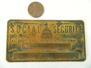 Antique Vintage Old Metal Brass Social Security Card U.  S.  Gov 