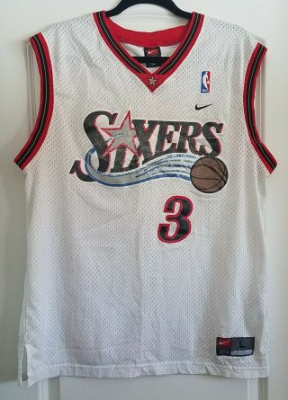 Vintage Nike Philadelphia Sixers Allen Iverson 3 Sewn Basketball Jersey L